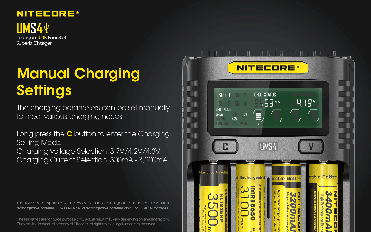 Nitecore UMS4 Intelligent USB Four-Slot Superb Battery Charger