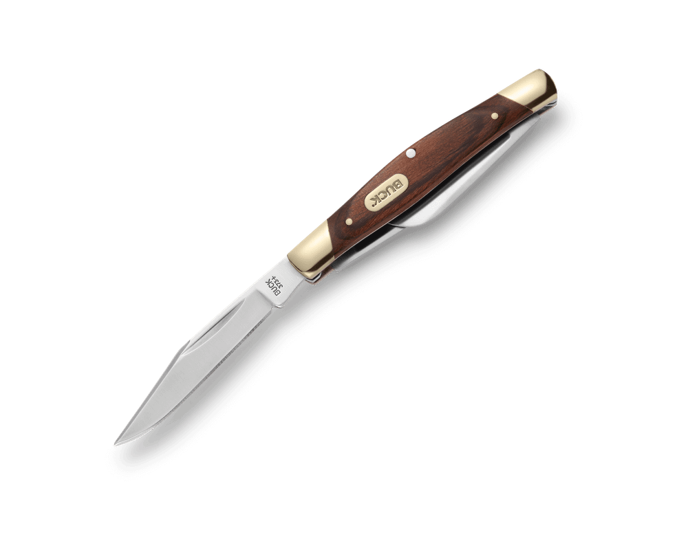 Buck 373 Trio Burlwood three blades open