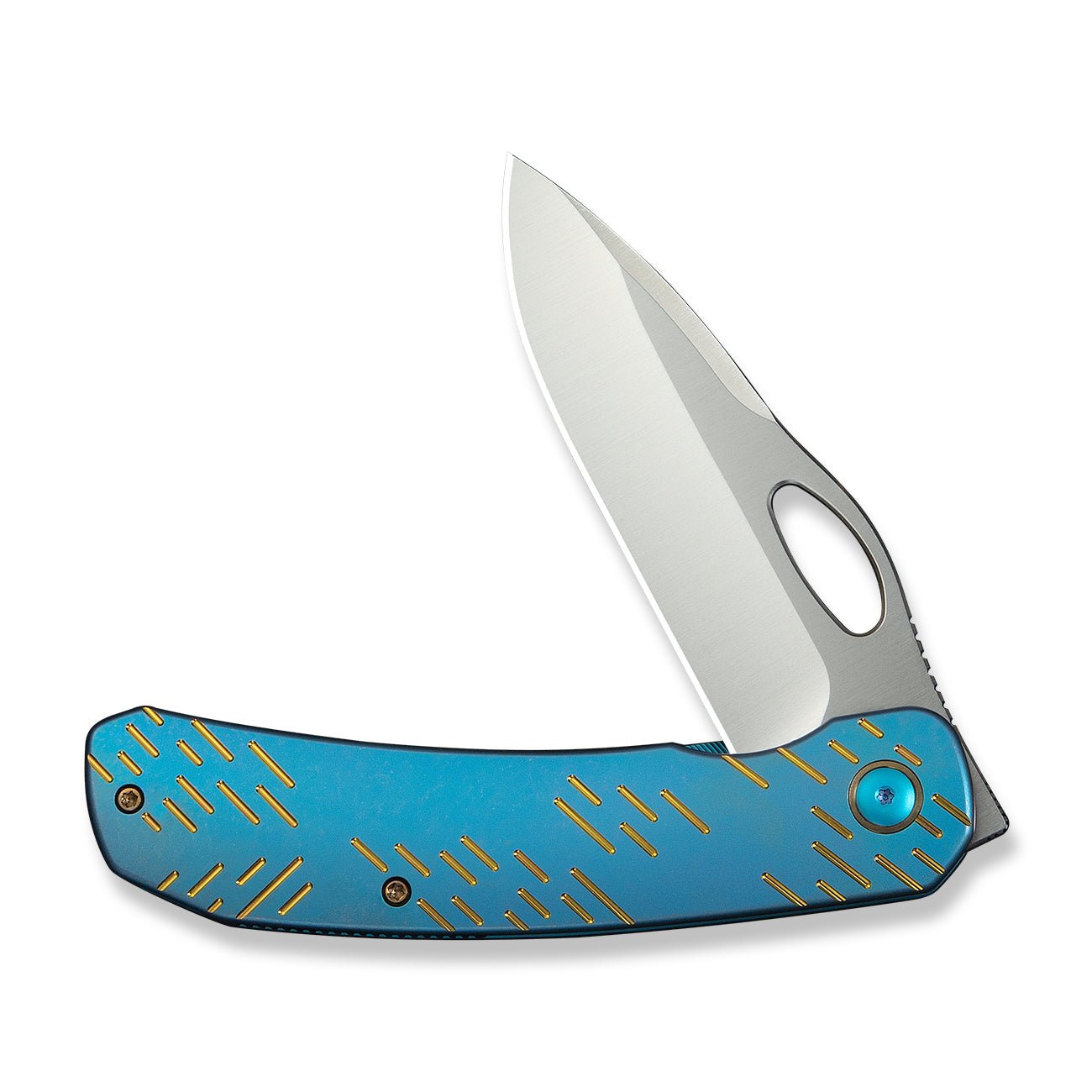 WE KNIFE WE23096B-3 Inmate (Blue Titanium Handle with Gold Raindrop)