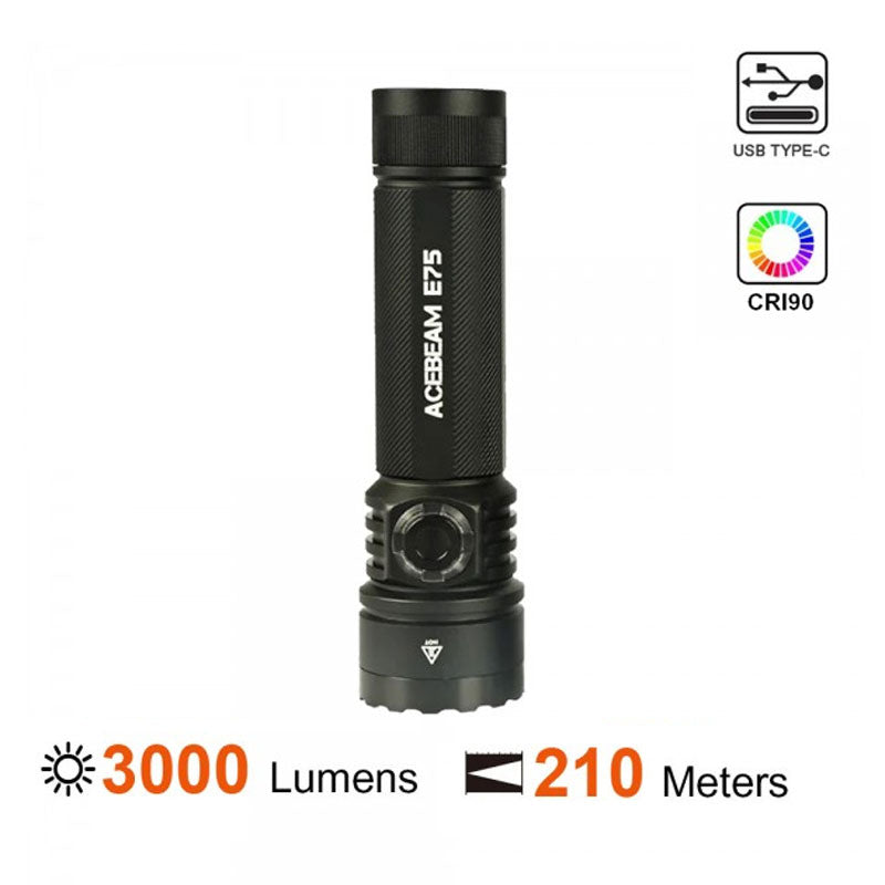 Acebeam E75 Flashlight (3000 Lumens) (Black)