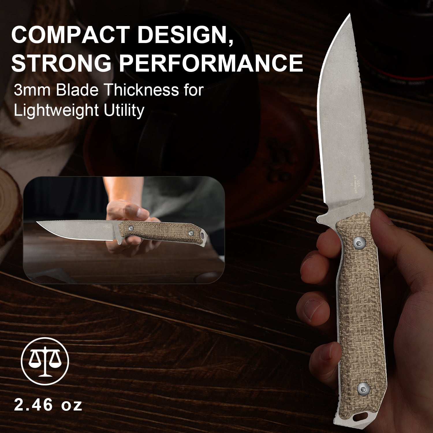 Kizer 1045MD1 Begleiter Fix with Kydex sheath
