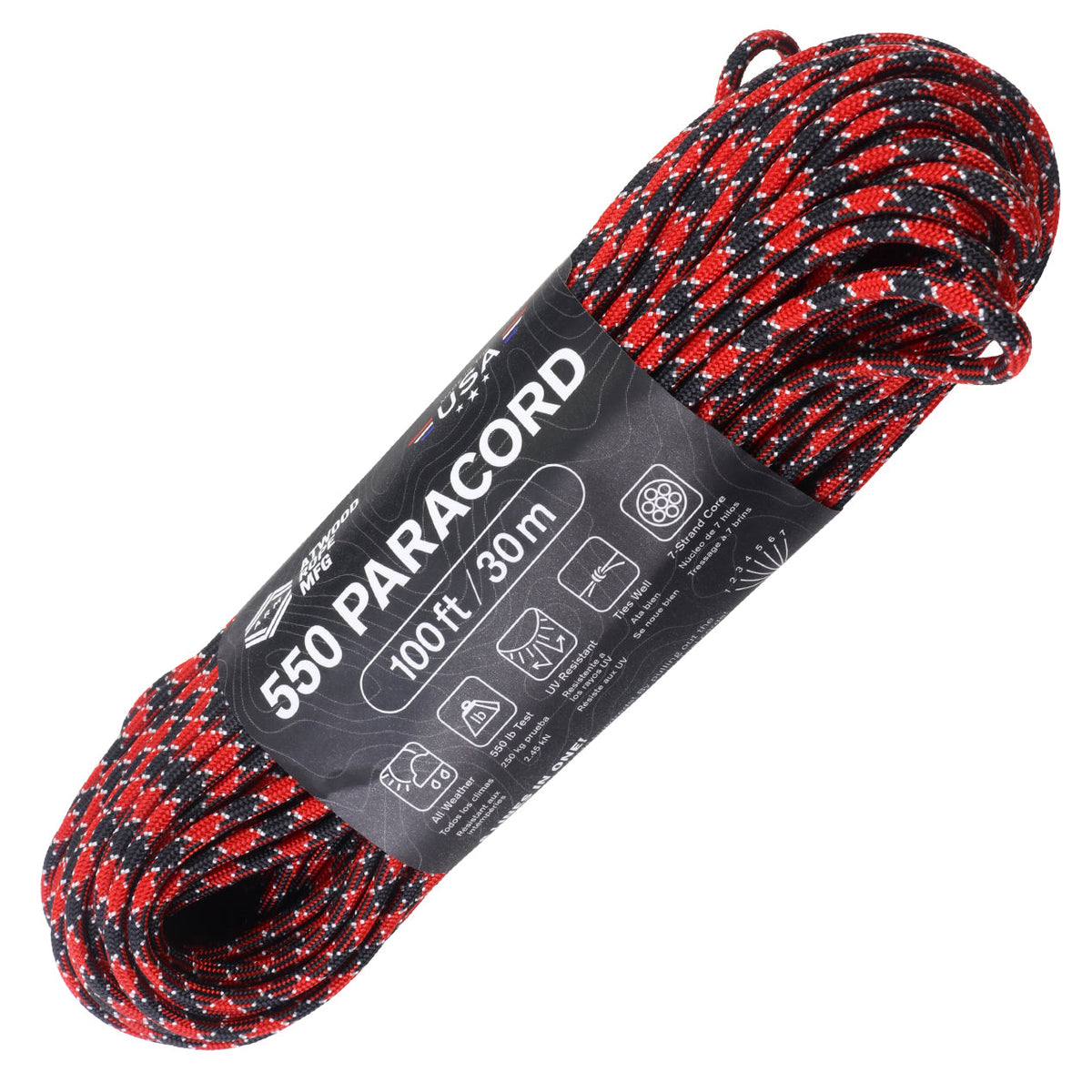 Atwood 550lbs Paracord 7 cores 100ft (Deadpool)