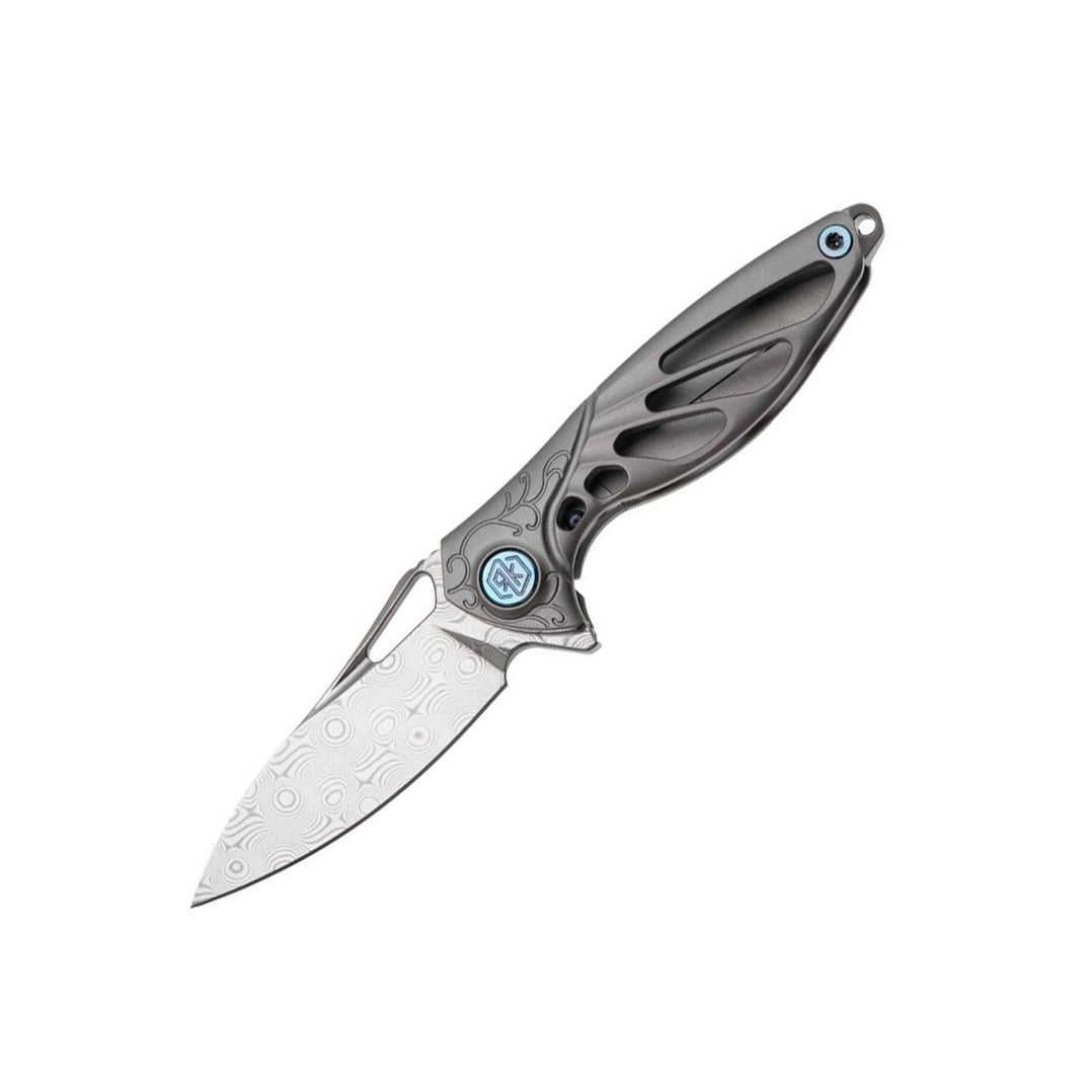 Rike Knife Mini Hummingbird Folding Knife Rose Damascus (Titanium Handle)