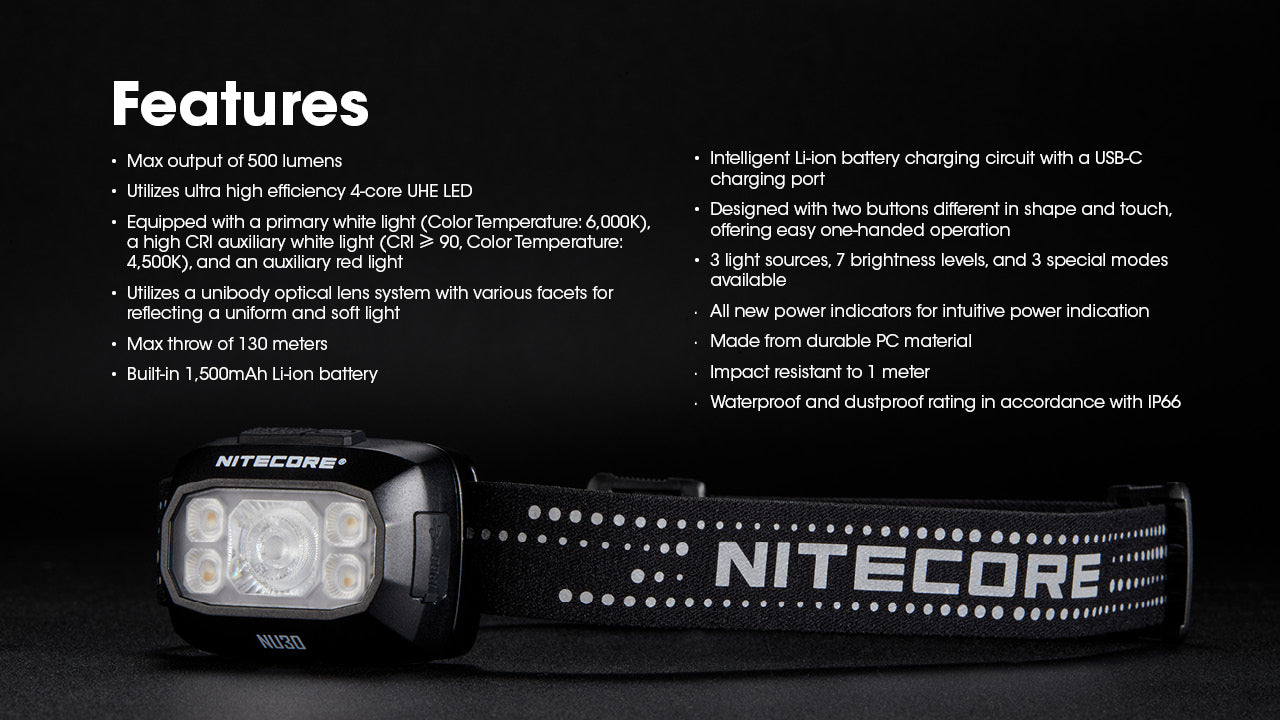 Nitecore NU30 Rechargeable Headlamp (500 Lumens)