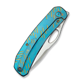 WE KNIFE WE23096B-3 Inmate (Blue Titanium Handle with Gold Raindrop)