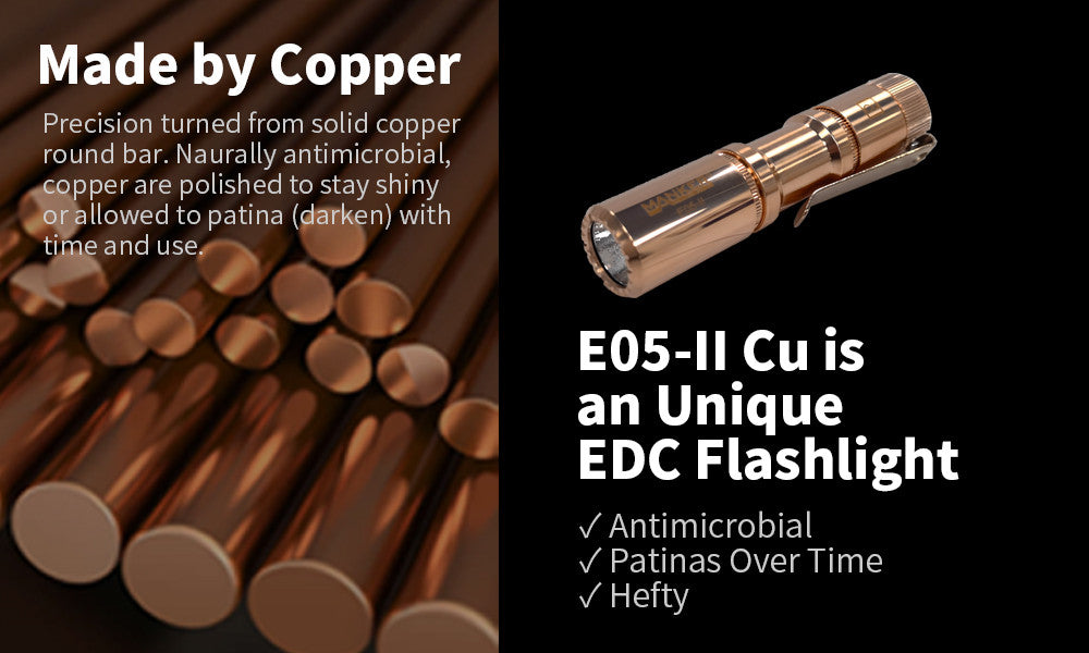 Manker E05 II EDC Rechargeable Flashlight (Copper) (2 Versions)