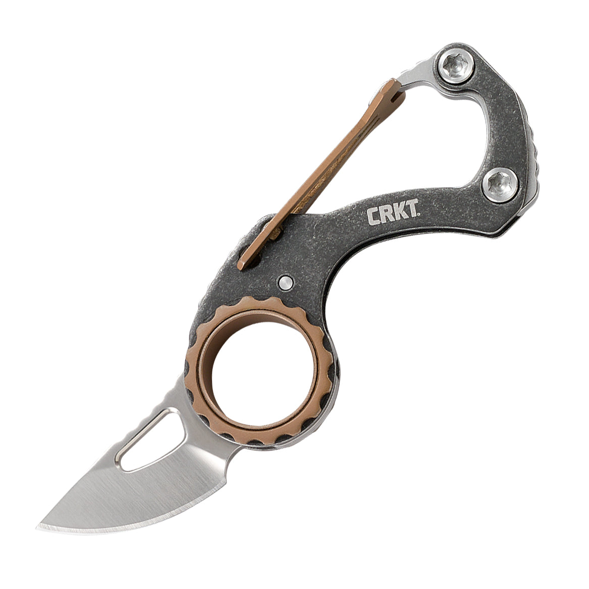 CRKT 9082 Compano Carabiner Folding Knife (Black Stonewashed Stainless Steel Handle)