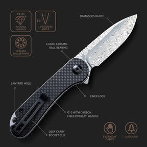 Civivi C907DS Elementum Folding Knife (Black G10 With CF Overlay Handle)