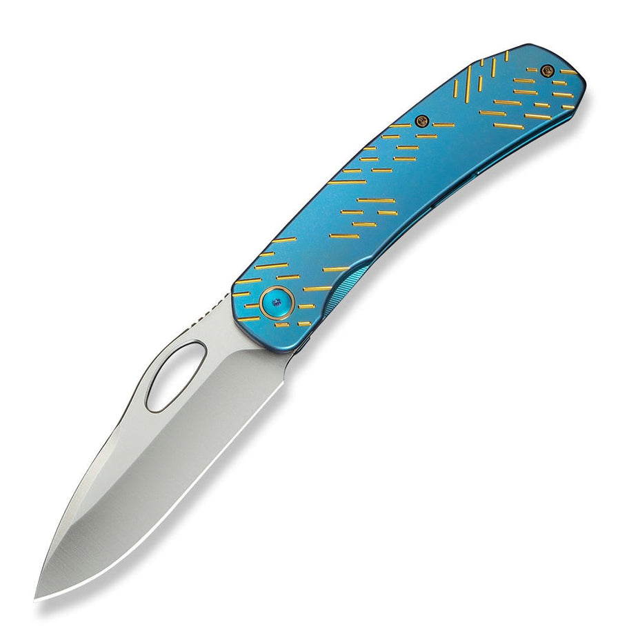 WE KNIFE WE23096B-3 Inmate (Blue Titanium Handle with Gold Raindrop)