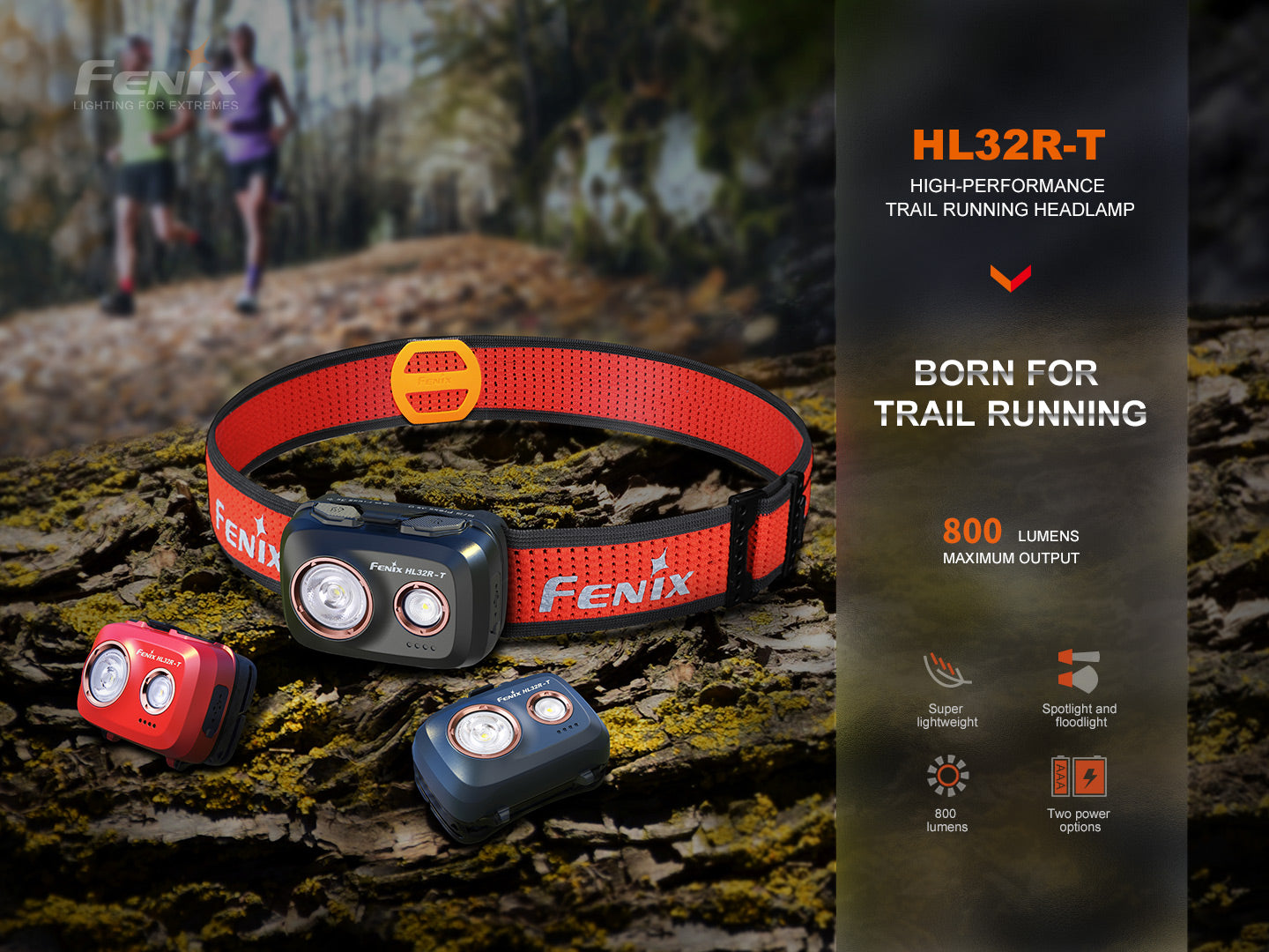 Fenix HL32R-T Trail Running Rechargeable Headlamp (Black) (800 Lumens)