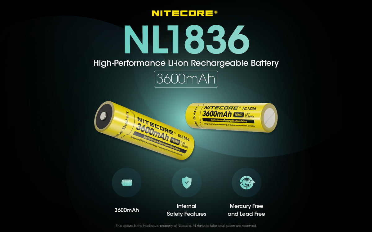 Nitecore Battery NL1836 18650 3600mAh Rechargeable