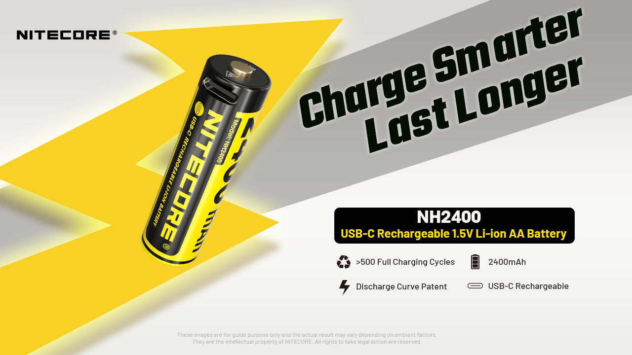 Nitecore Battery NH2400 2400mAh USB-C Rechargeable AA Battery (4pc Pack)