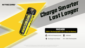 Nitecore Battery NH2400 2400mAh USB-C Rechargeable AA Battery (4pc Pack)