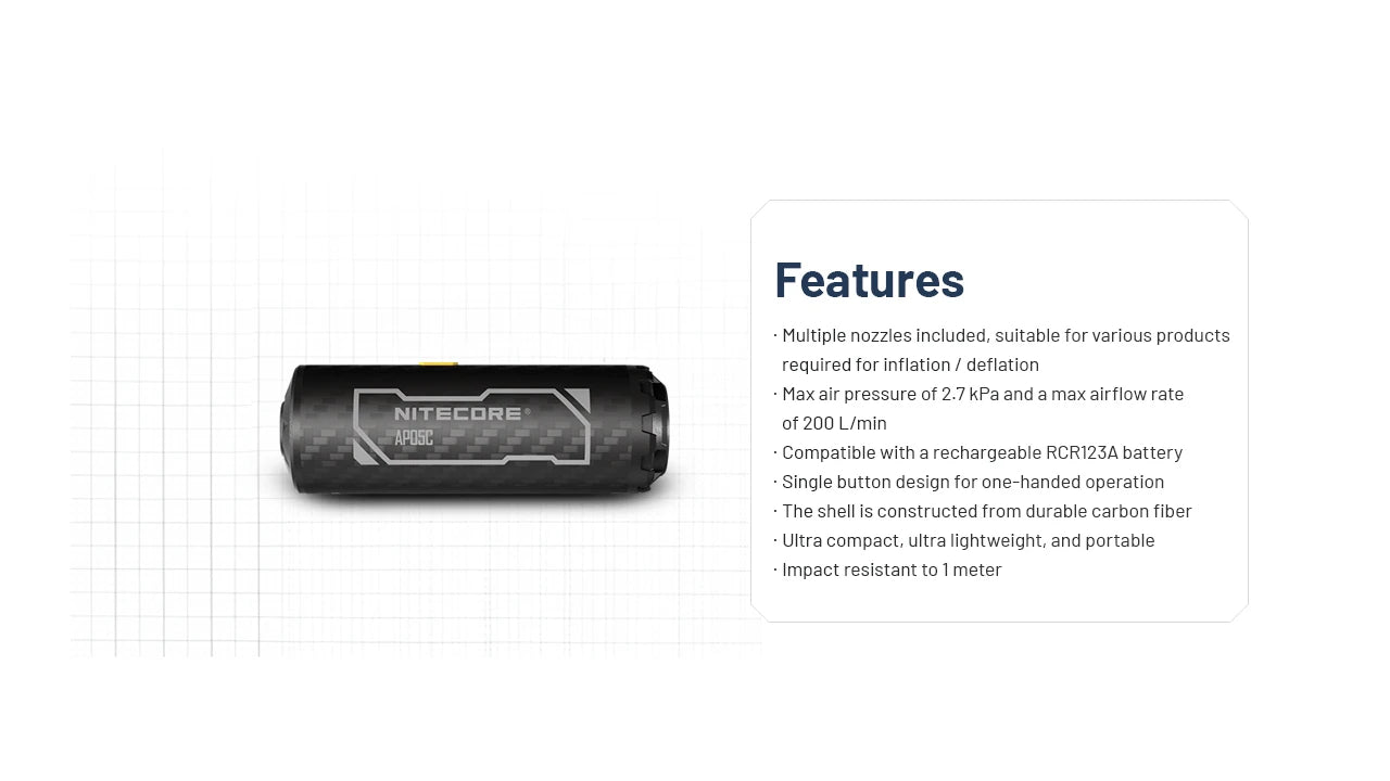 Nitecore AP05C Ultra Lightweight Carbon Fiber Air Pump