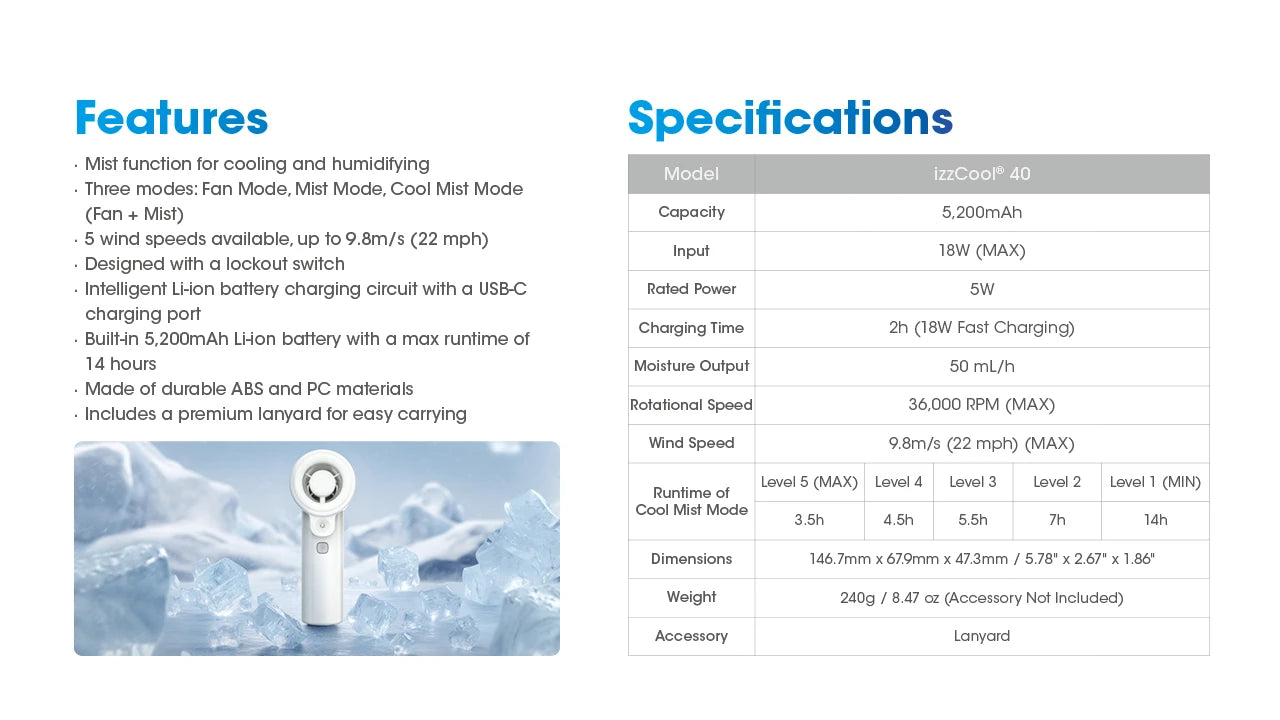 Nitecore izzCool 40 Portable Foldable Air Conditioner Fan