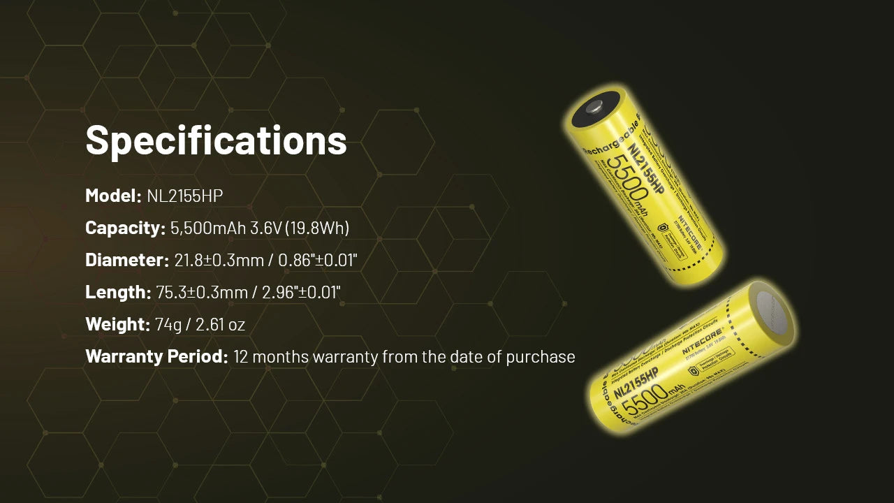 Nitecore Battery NL2155HP 21700 5500mAh Rechargeable