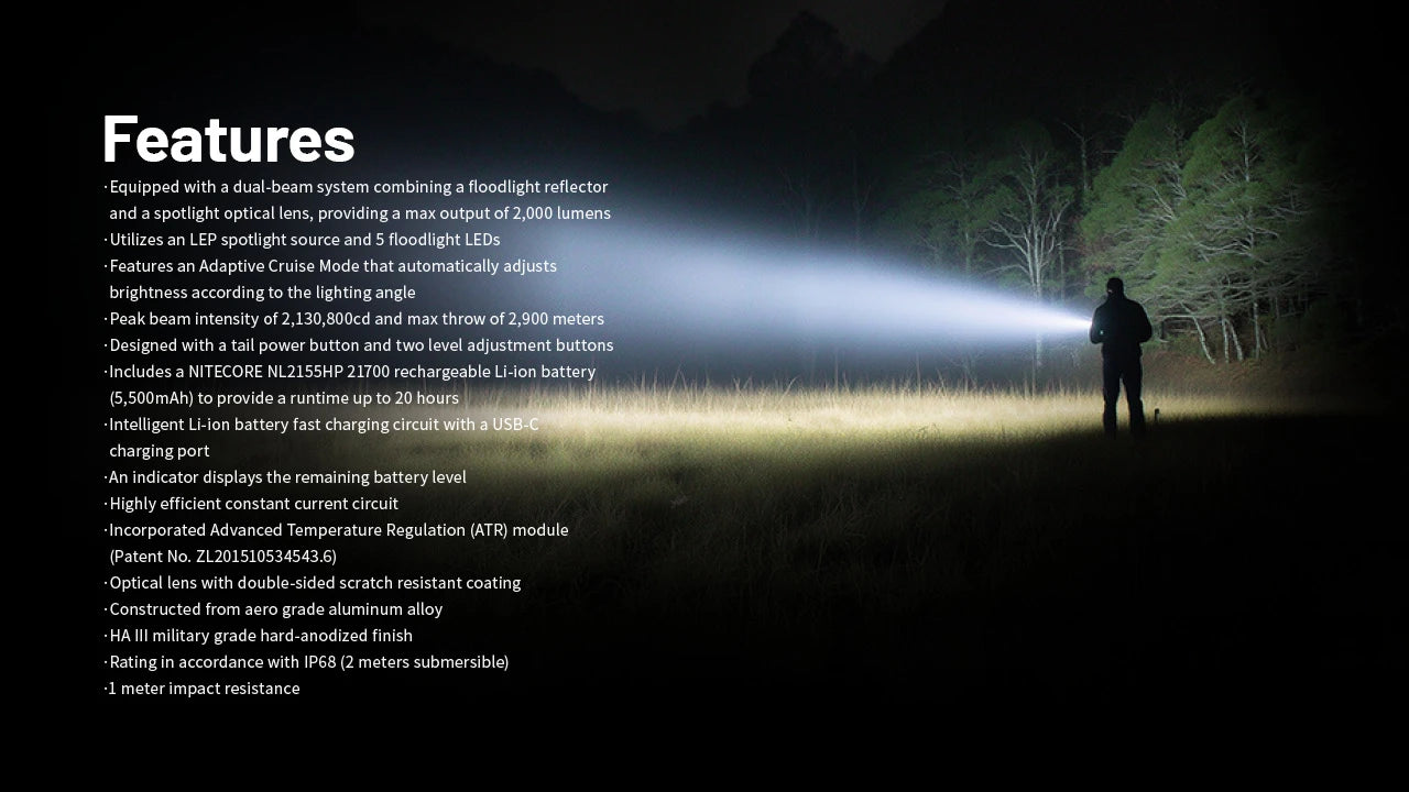 Nitecore P40 Ultra-Long Throw Flashlight (2000 Lumens)