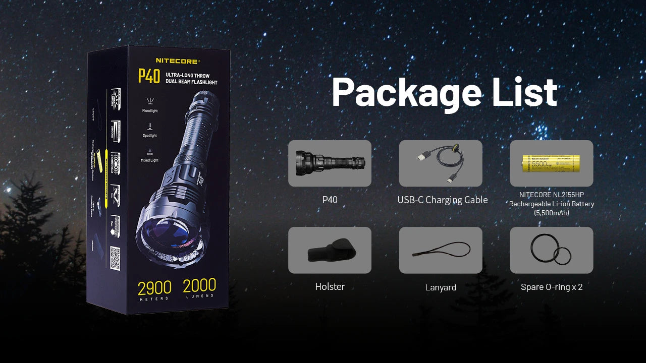 Nitecore P40 Ultra-Long Throw Flashlight (2000 Lumens)
