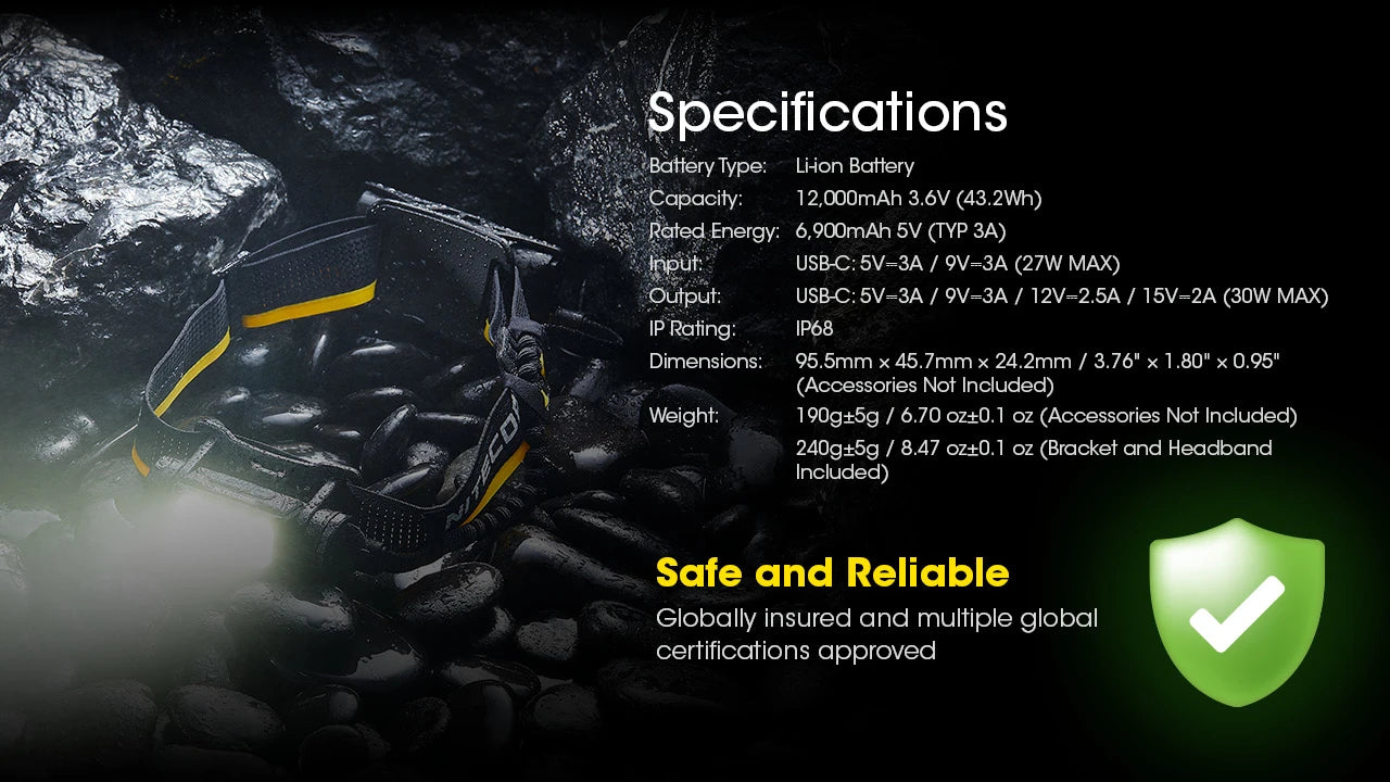 Nitecore Carbon Battery 12K Extended Headlamp Runtime Kit