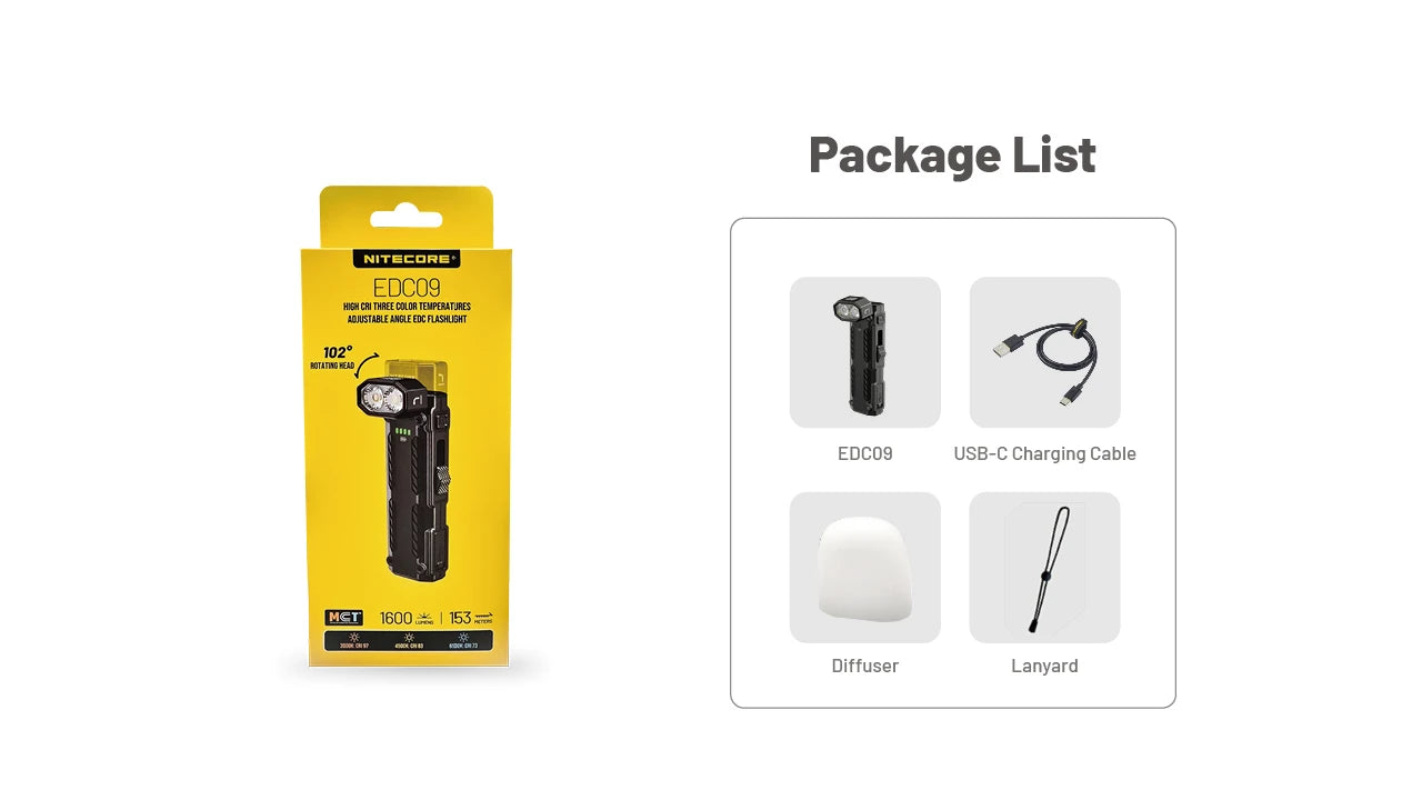 Nitecore EDC09 UHE LED MCT Adjustable Angle EDC Flashlight (1600 Lumens)