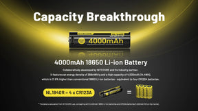 Nitecore NL1840R 18650 battery features