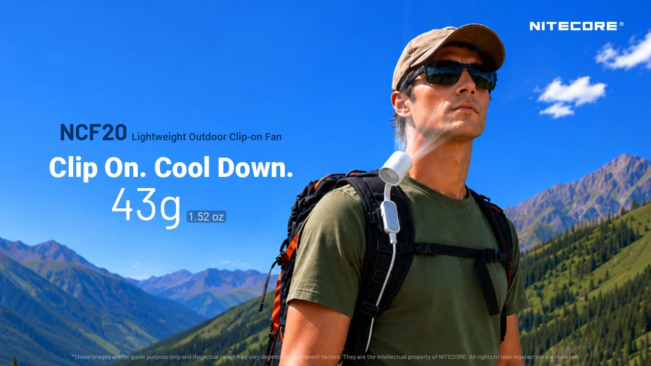 Nitecore NCF20 clip-on fan in use