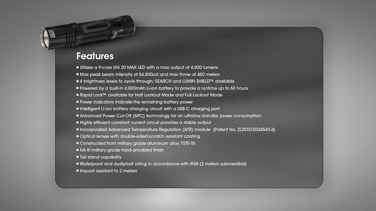Nitecore EDC33 Tactical EDC Rechargeable Flashlight (4000 Lumens)
