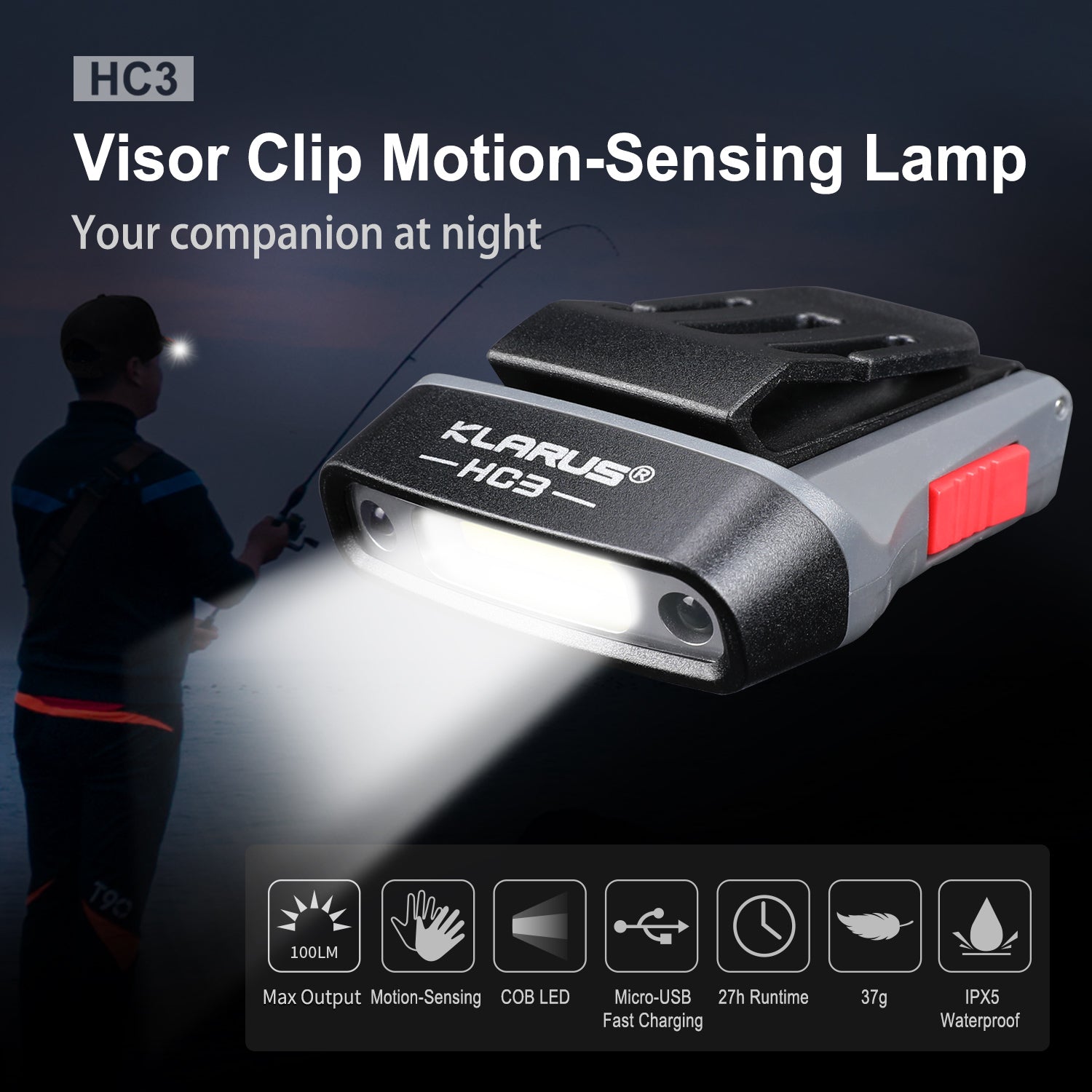 Klarus HC3 Visor Clip Motion-Sensing Lamp Grey (100 Lumens)