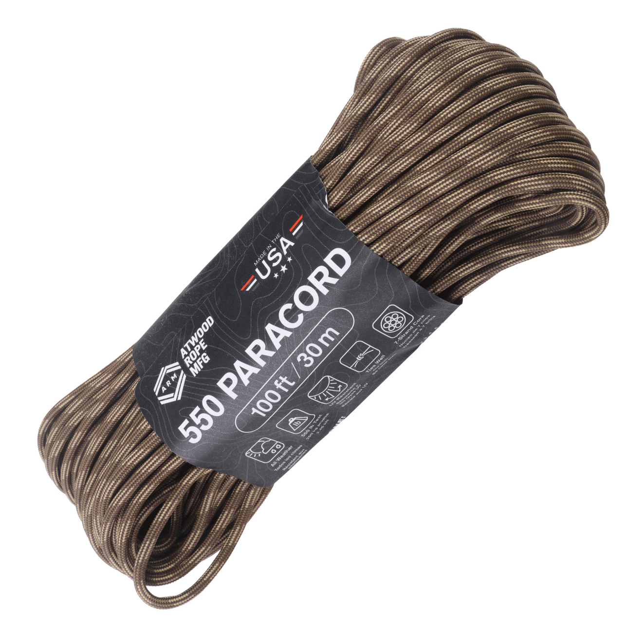 Atwood 550lbs Paracord 7 cores 100ft (Quicksand)