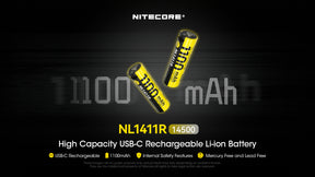 Nitecore Battery NL1411R 1100mAh USB-C Rechargeable for MT1A Pro