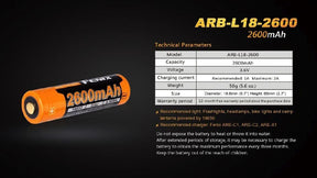 Fenix Battery 18650 2600mAh ARB-L18-2600 Rechargeable