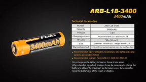 Fenix Battery 18650 3400mAh ARB-L18-3400 Rechargeable