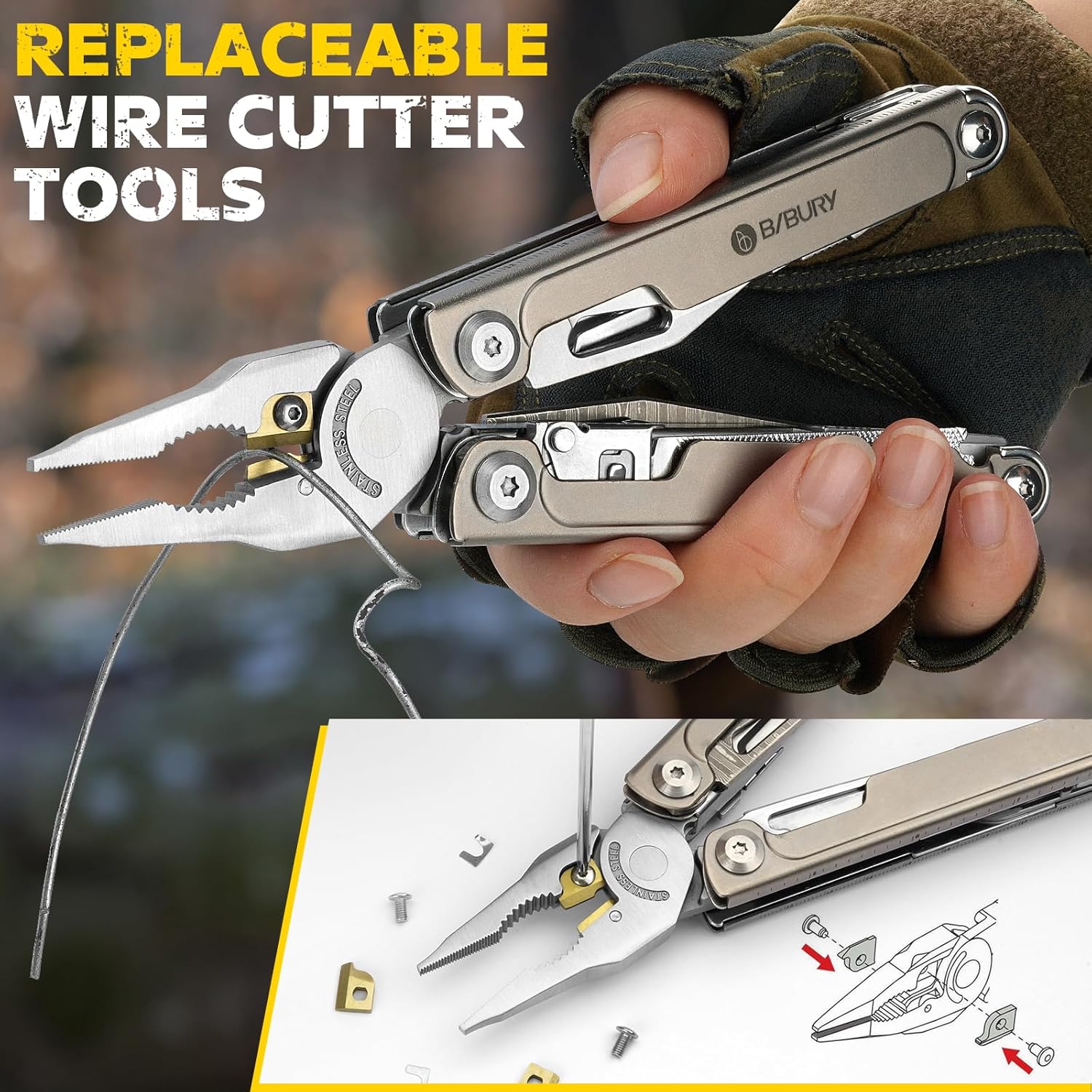 Bibury Plier Multitool Pro V2 Titanium (21-in-1)