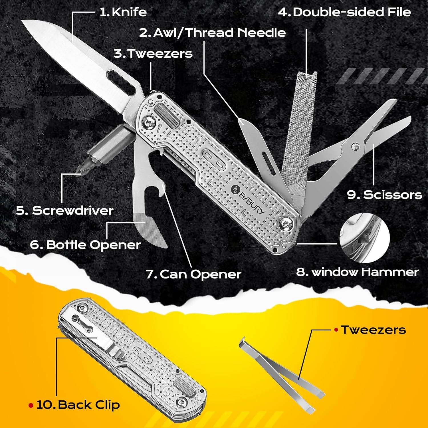 Bibury EDC Pocket Knife Tool (12-in-1)