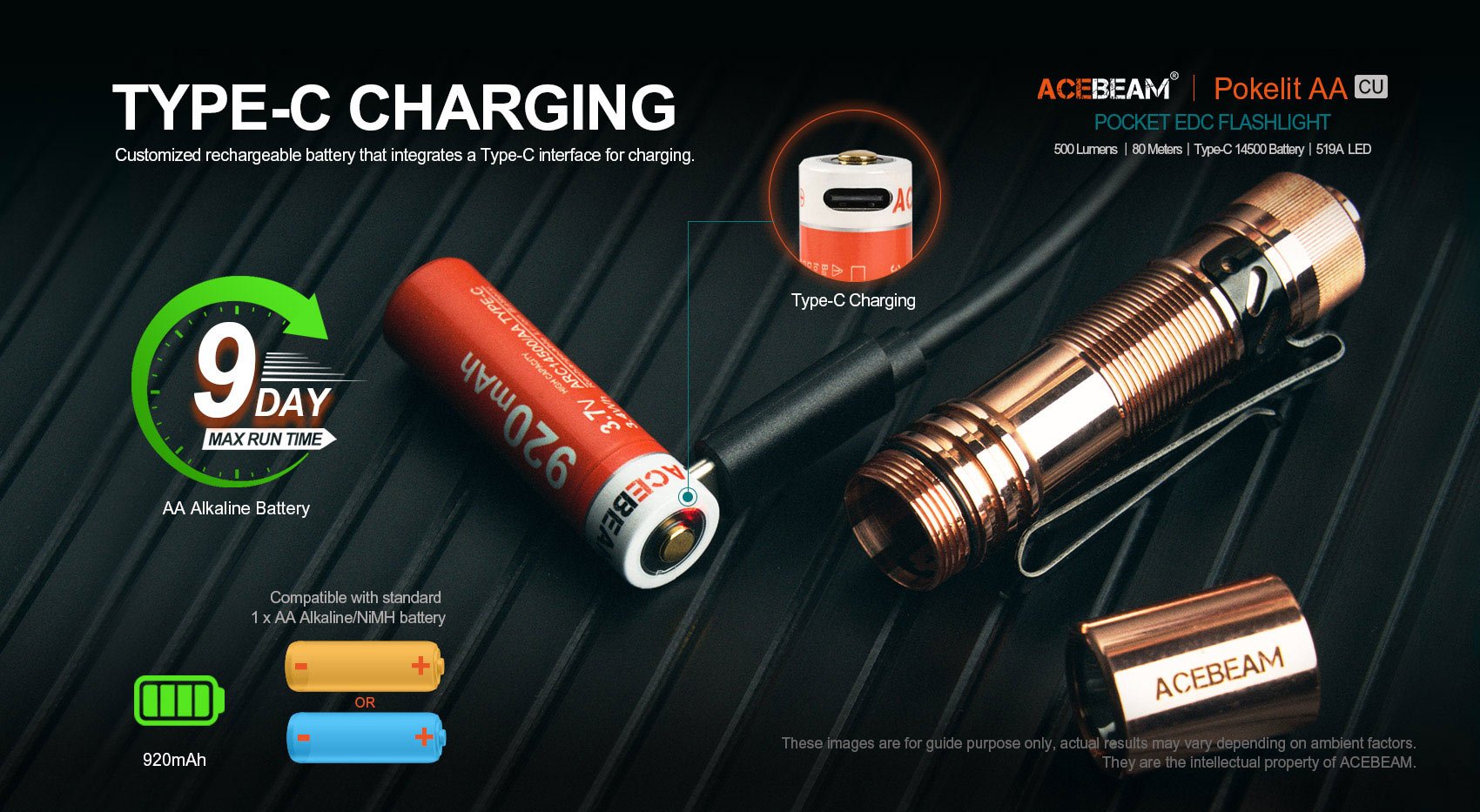 Acebeam Pokelit AA Cu Copper Flashlight (500 Lumens)