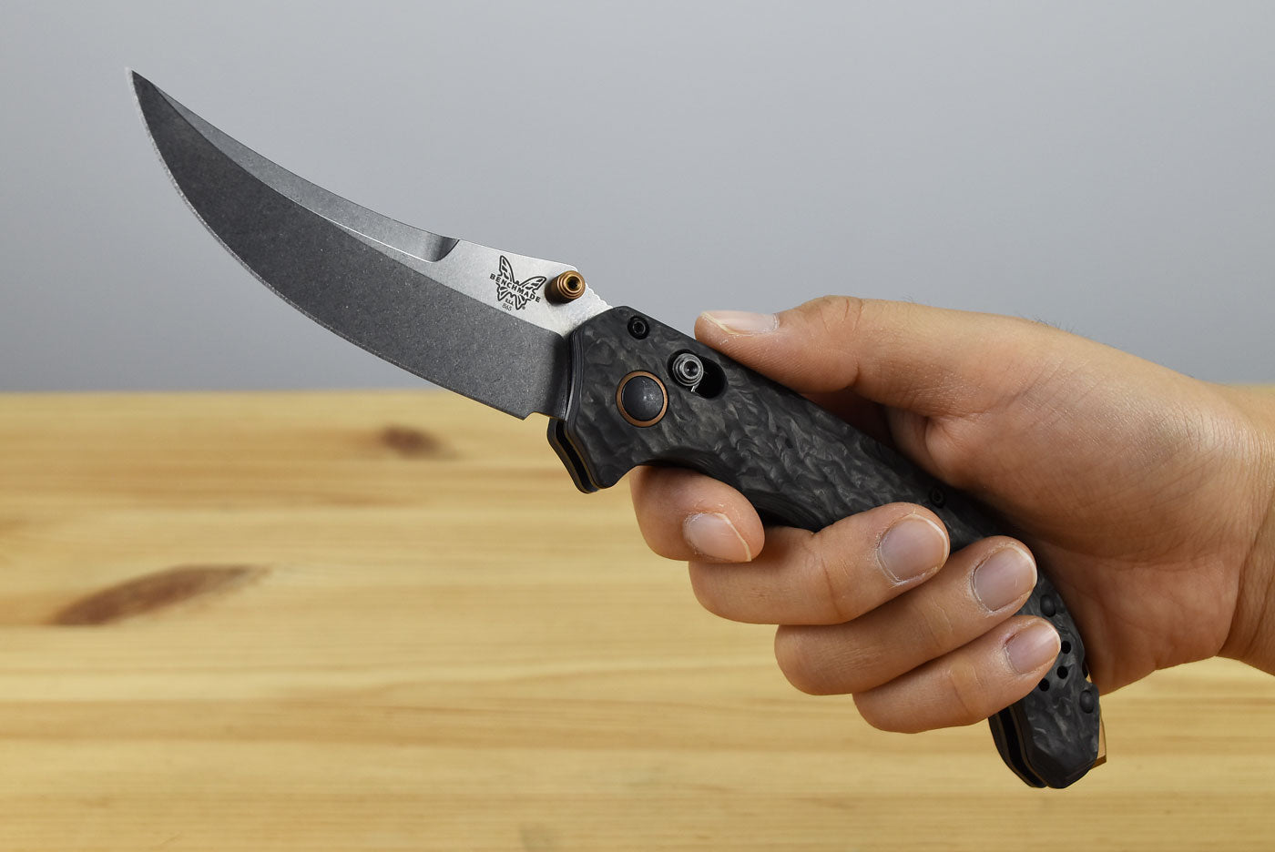 Benchmade 865-02 Mini Bedlam Folding Knife (Marbled Carbon Fiber Handle)