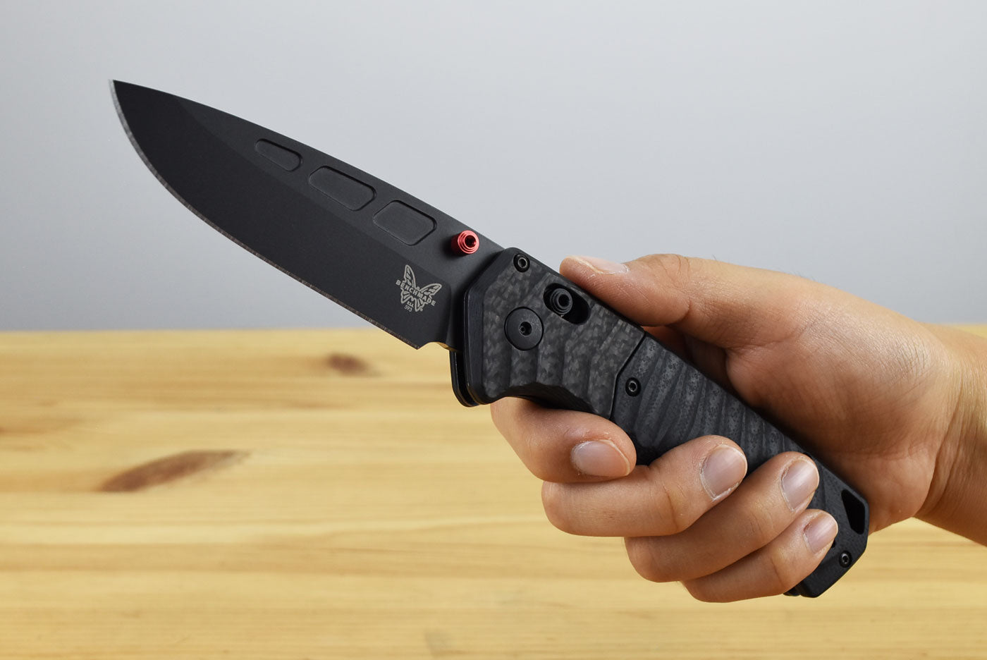 Benchmade 593BK-01 PSK Folding Knife (Milled Black G10 Handle with Carbon Fiber Bolster)