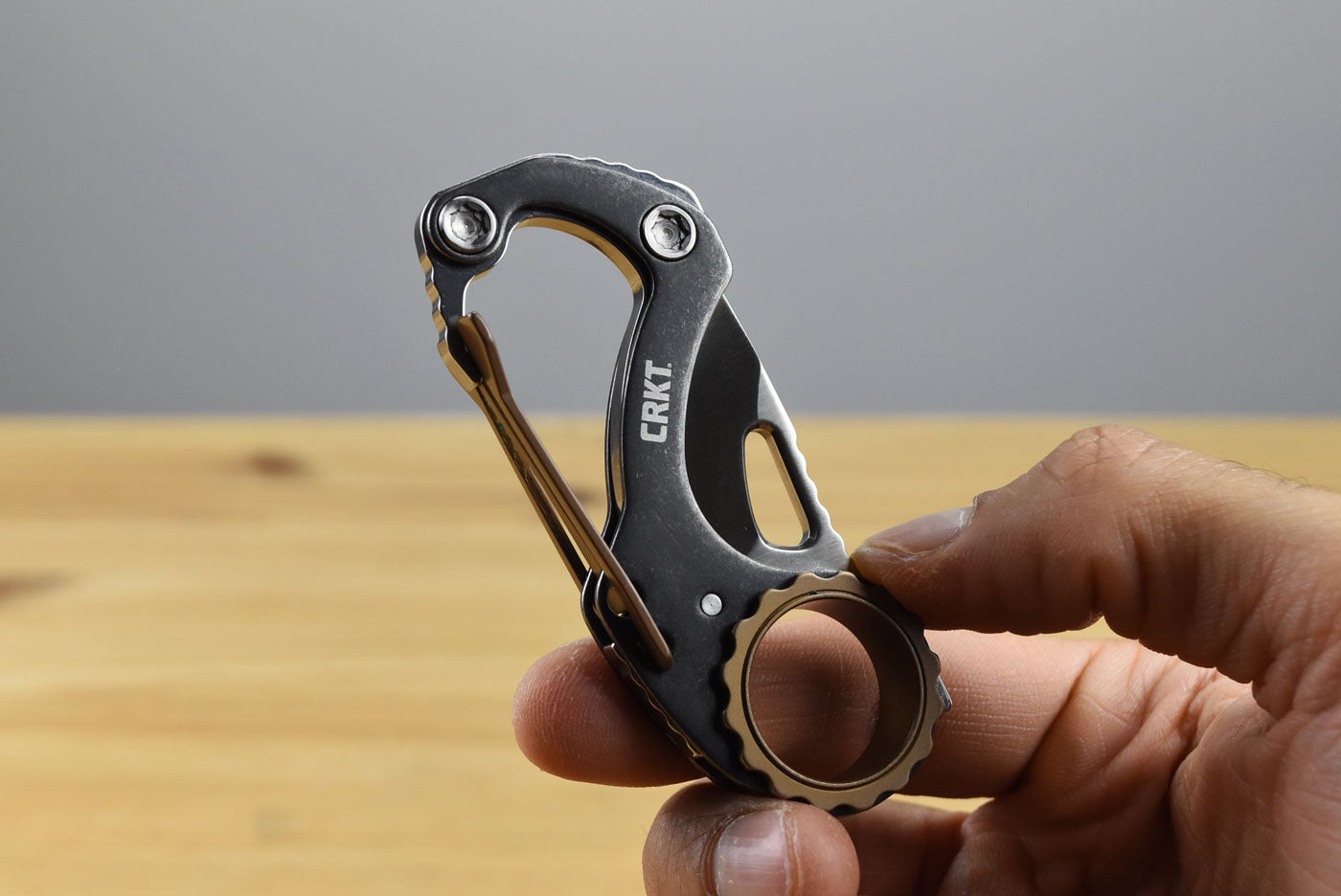 CRKT 9082 Compano Carabiner Folding Knife (Black Stonewashed Stainless Steel Handle)