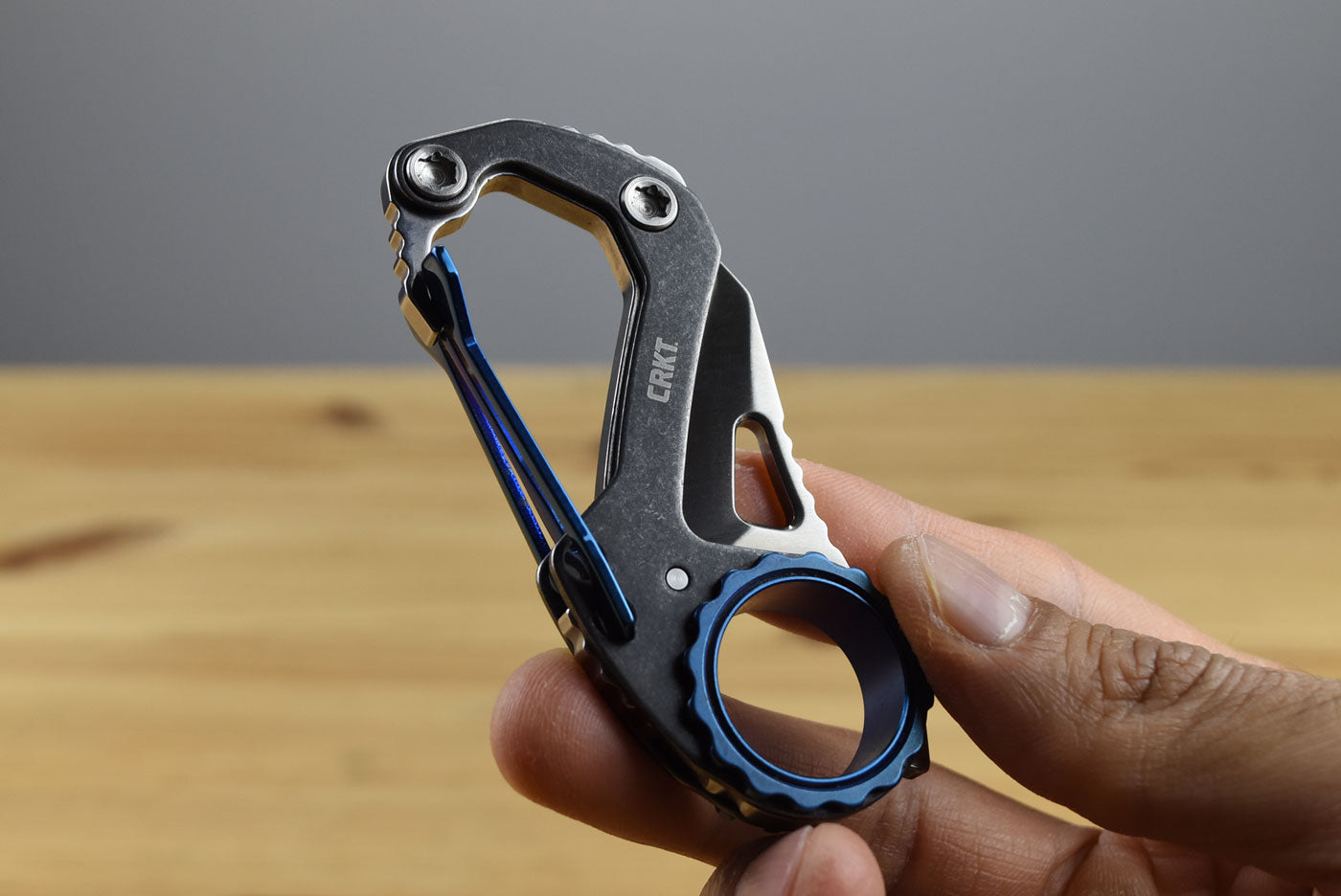 CRKT 9083 Compano Carabiner Folding Knife (Black Stonewashed Stainless Steel Handle)