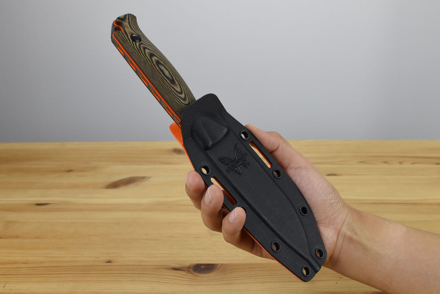 Benchmade 15002-1 Saddle Mountain Fixed Blade (Richlite Orange G10 Base Layer Handle)