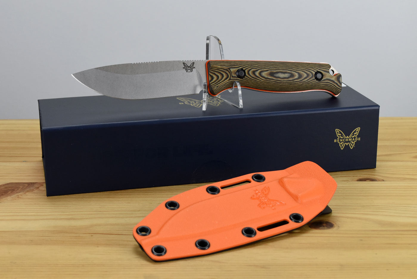 Benchmade 15002-1 Saddle Mountain Fixed Blade (Richlite Orange G10 Base Layer Handle)
