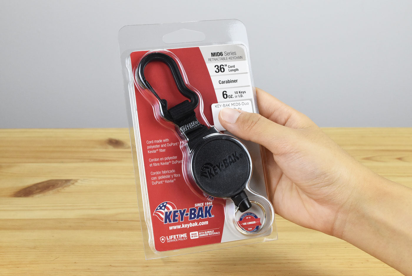 KEY-BAK MID6 Heavy Duty Retractable Keychain (With Carabiner)