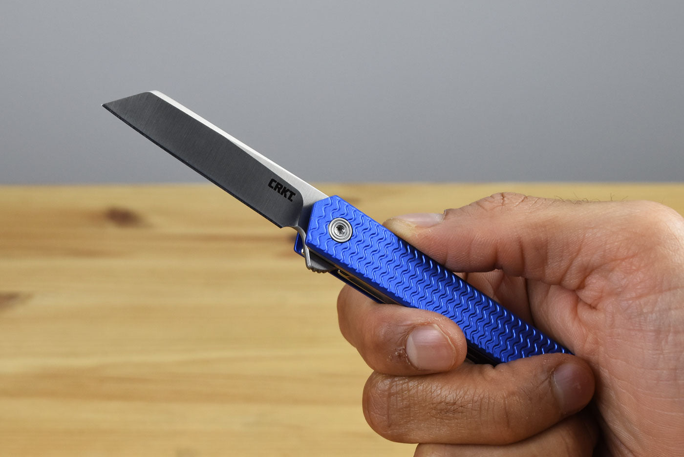 CRKT 7083 CEO Microflipper Folding Knife (Textured Blue Aluminum Handle)