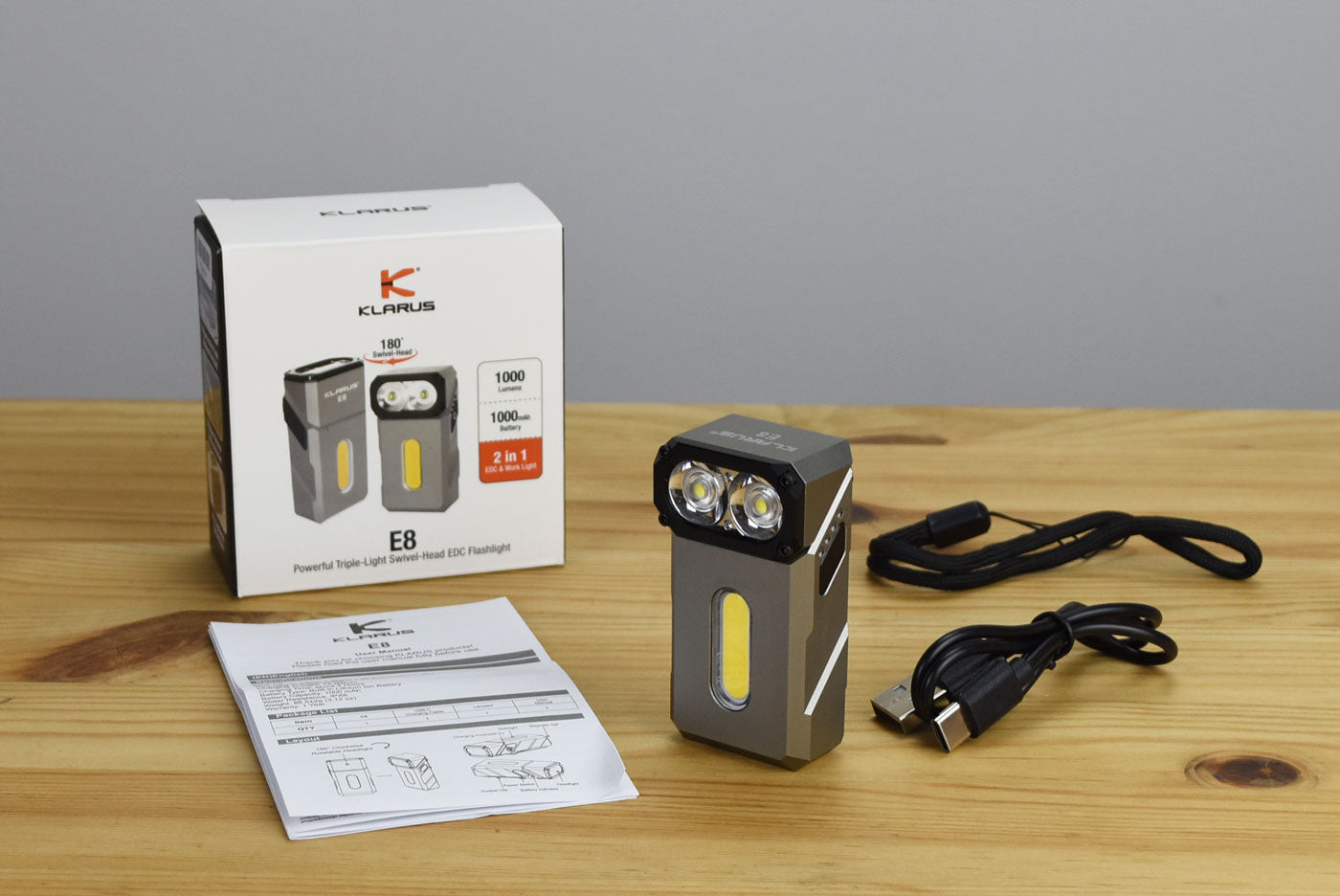 Klarus E8 Triple-Light EDC Flashlight (1000 Lumens) (3 Versions)
