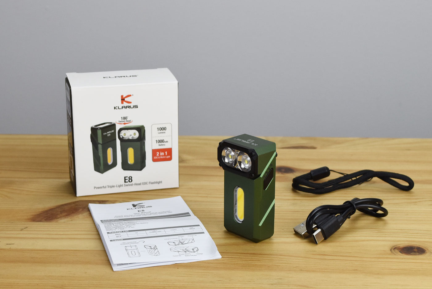 Klarus E8 Triple-Light EDC Flashlight (1000 Lumens) (3 Versions)