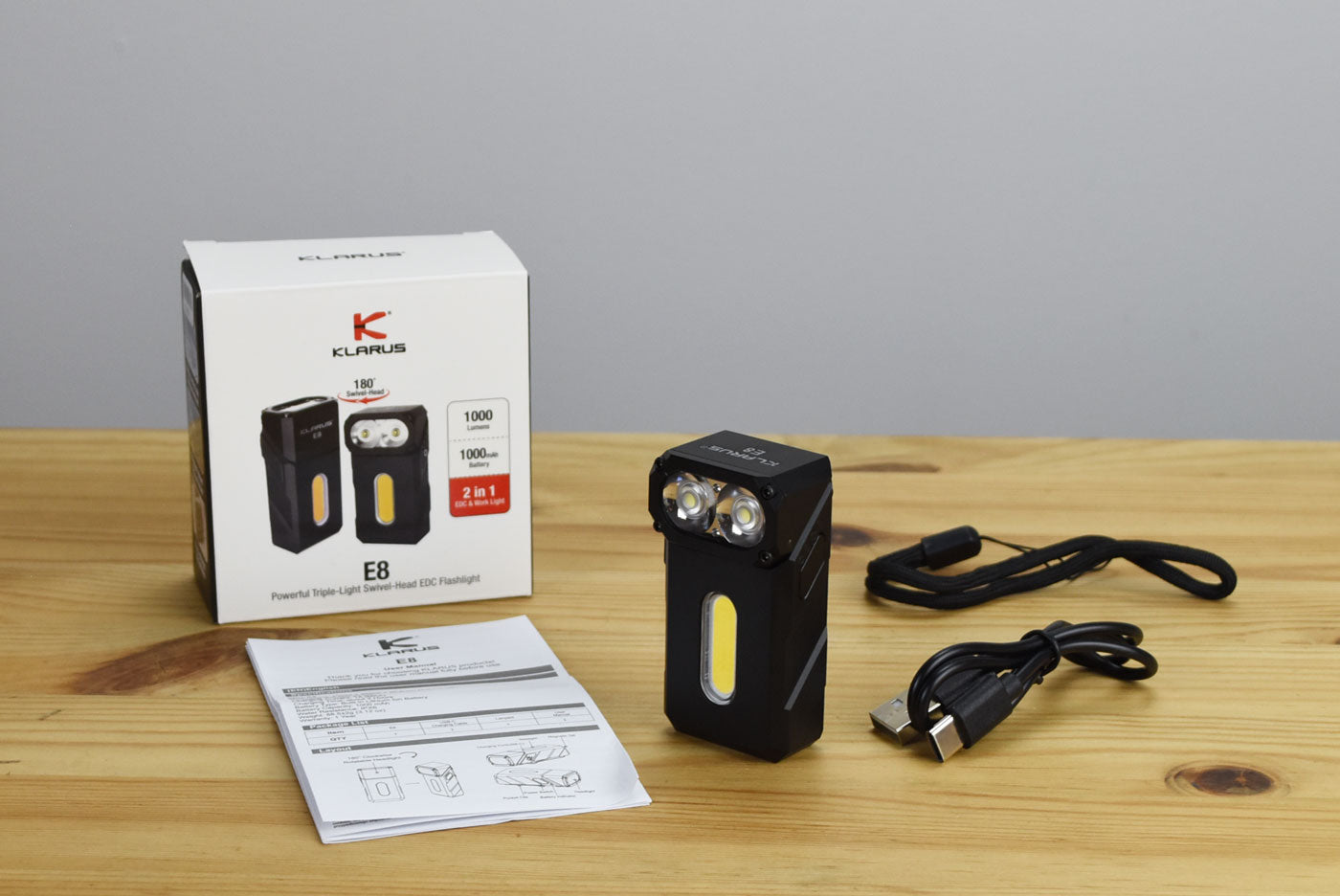 Klarus E8 Triple-Light EDC Flashlight (1000 Lumens) (3 Versions)