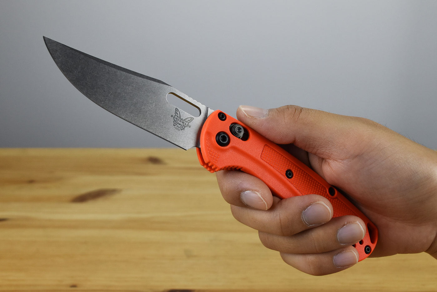 Benchmade 15533 Mini Taggedout Folding Knife (Orange Grivory Handle)
