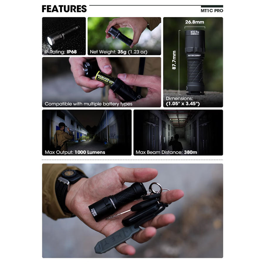 Nitecore MT1C Pro Rechargeable Flashlight (1000 Lumens)