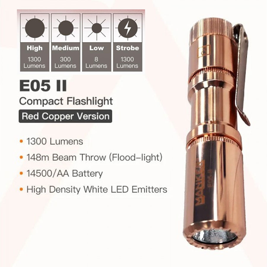 Manker E05 II EDC Rechargeable Flashlight (Copper) (2 Versions)