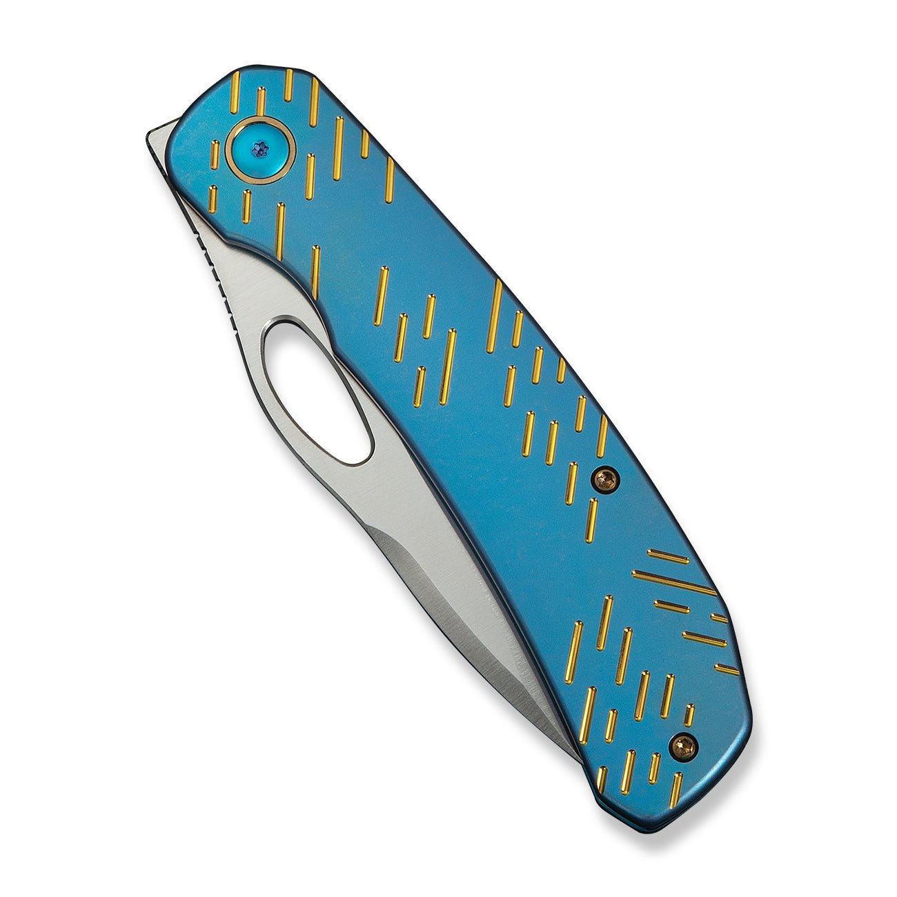 WE KNIFE WE23096B-3 Inmate (Blue Titanium Handle with Gold Raindrop)